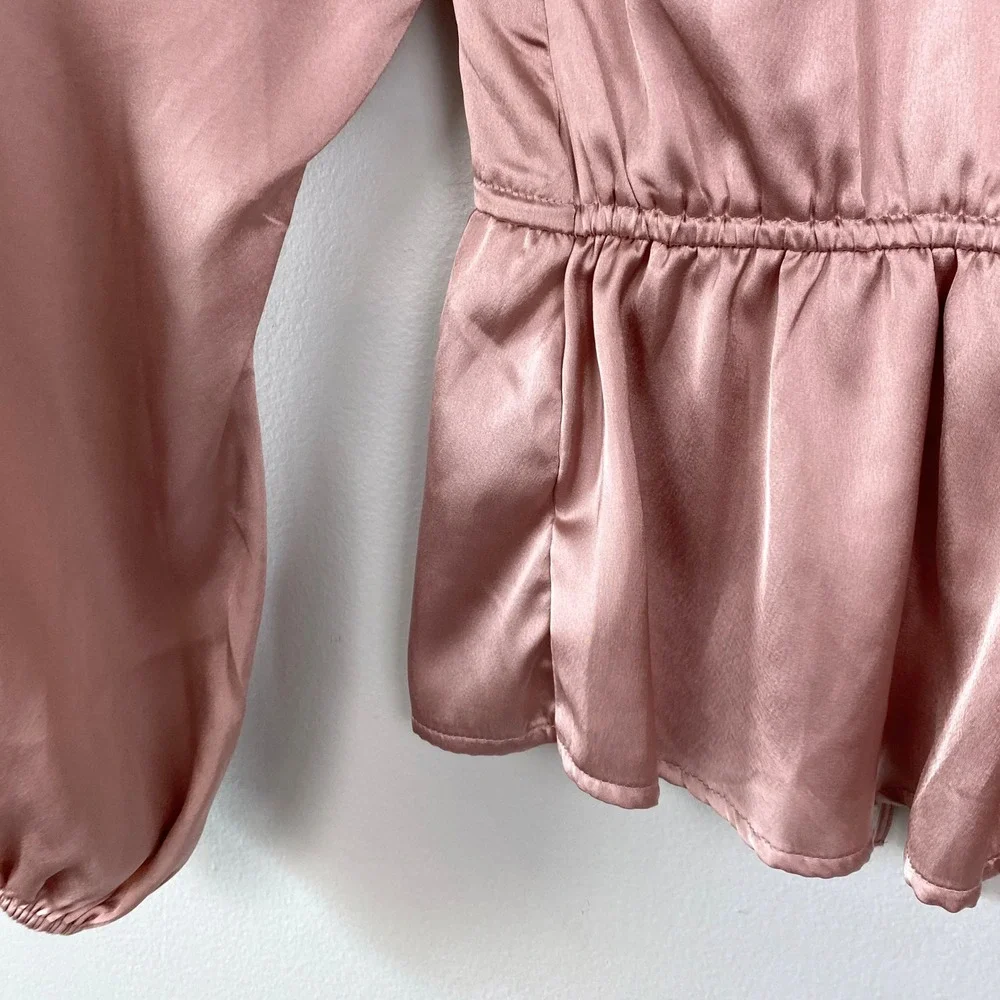 Abercrombie & Fitch Pink Satin Tie Front Peplum Blouse Coquette Romantic XS